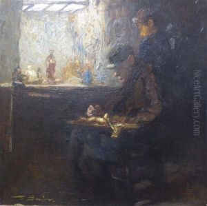 Figures Model Making And Sculpting Items In An Interior, Possibly Bruges