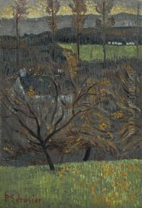 Paysage D'automne Aux Peupliers Et Pommiers