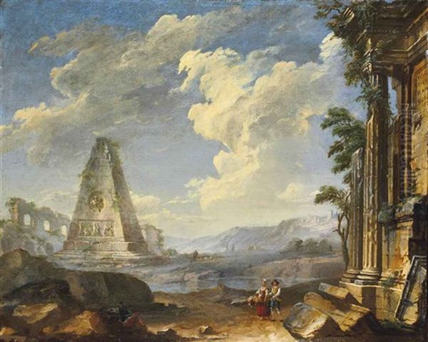 Un Paysage Avec Un Couple Dans Des Ruines - view 1