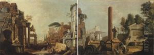 Personnages Au Milieu De Ruines Antiques by Giovanni Niccolo Servandoni
