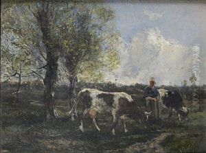 Bergere Et Son Troupeau by Amedee Elie Servin