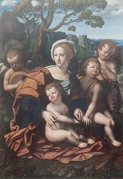 Madonna Col Bimbo E Angeli In Paesaggio - view 1