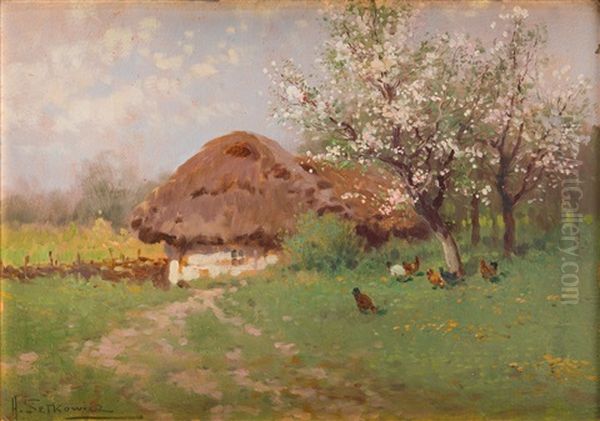 Spring Landscape With Cottage - view 1