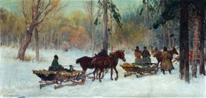 Figures In The Snow, Oil On Canvas by Adam Setkowicz