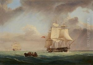 A Rowing Boat Leaving A Frigate