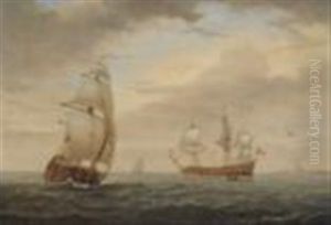 Naval Vessels Off Osbourne House, Isle Of Wight by William Frederick Settle