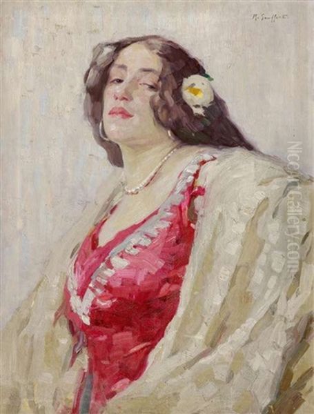 Portrat Einer Dame Mit Rose Im Haar - view 1