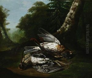 Erlegte Singvogel Auf Einem Waldboden