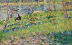 Paysage, Homme Assis (etude Pour Un Dimanche D'ete A L'ile De La Grande Jatte) by Georges Seurat