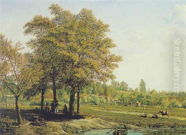 Figures And Cattle In A Yard - view 1