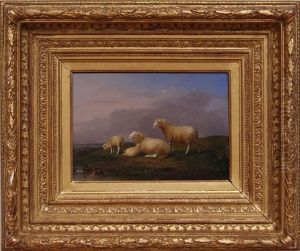 Sheep And Ducks Near A Pond by Franz van Severdonck