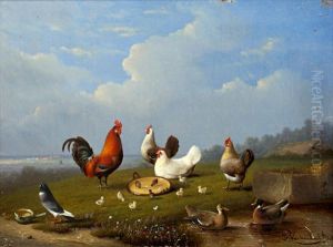 Chickens, Ducks And Pigeons In A Landscape (pair) Chickens, Ducks And Pigeons In A Landscape (pair)