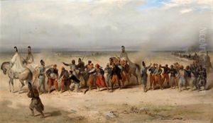 Szene Aus Dem Deutsch-franzosischen Krieg 1870/71. Bayrische Kurassiere Fuhren Eine Lange Kolonne Franzosischer Gefangener Ab, Darunter Franz. Turkos Und Zuaven by Joseph Van Severdonck