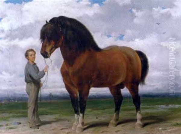Jeune Gamin Et Cheval Dans Un Paysage - view 1