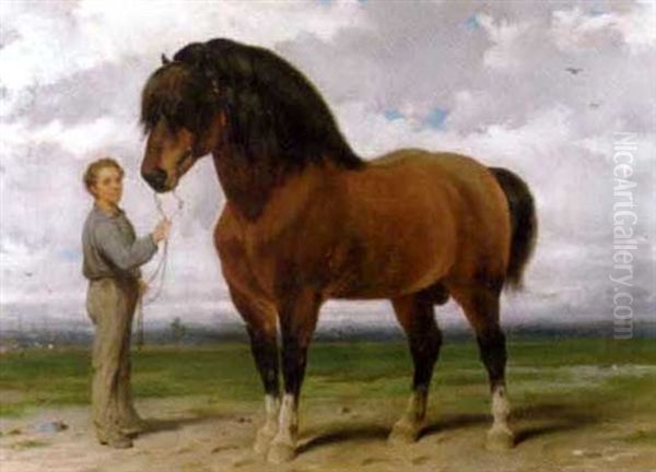 Jeune Gamin Et Cheval Dans Un Paysage - view 1