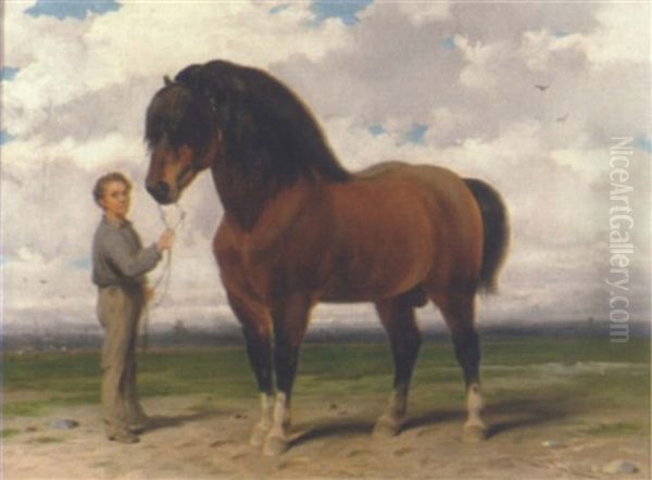 Jeune Gamin Et Cheval Dans Un Paysage - view 1