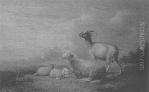 Sheep And Ducks In A Landscape by Joseph Van Severdonck