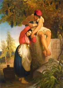 A Couple By A Wall In A Vineyard by Joseph Severn