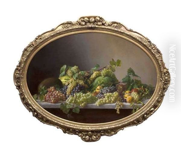 Still Life Of Fruit, Grapes, Melons And Peaches On A Marble Ledge - view 1