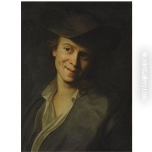Portrait Of A Boy With Long Hair, Half-length, Wearing A Brown Hat by Christian Seybold