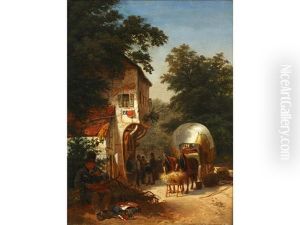 Travellers And A Haycart Outside An Inn