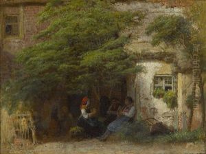 Rastende Bauern Vor Dem Bauernhaus by Eduard Gustav Seydel