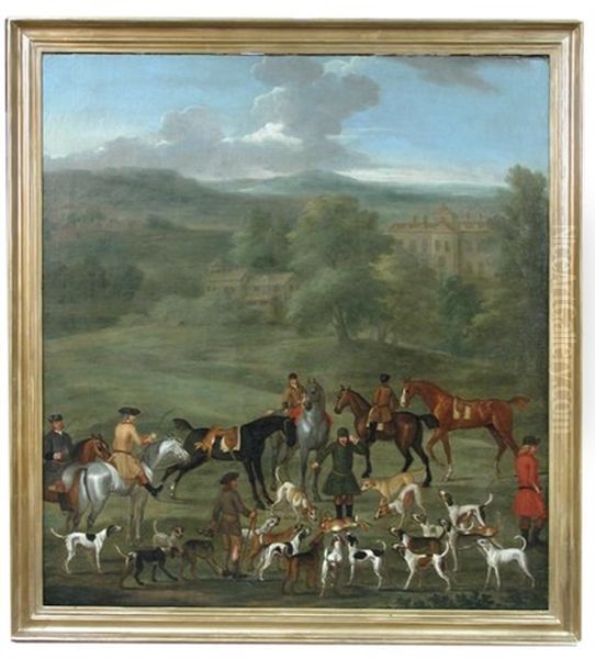 A Harrier Pack With Hounds And Huntsmen Before A Country House, Possibly Drumlanrig, Scotland - view 1
