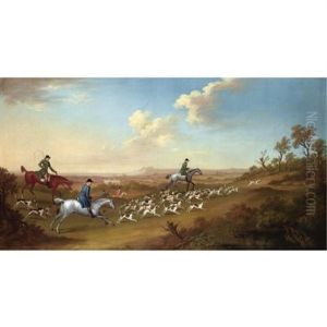Sir William Jolliffe And His Huntsmen Following Hounds Towards A Covert, A Country House Beyond by James Seymour