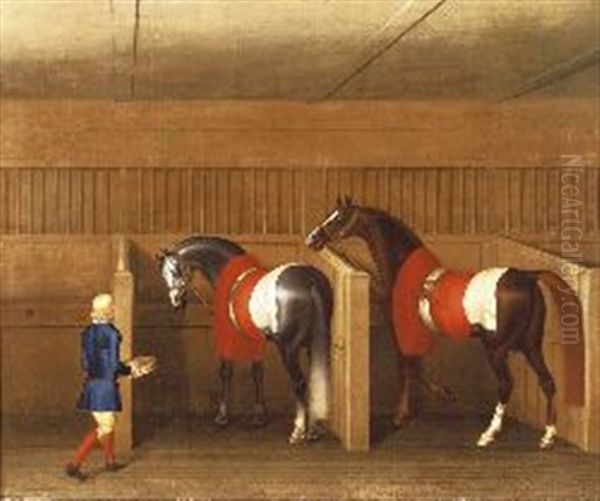 A Stable With Groom Tending Horses - view 1