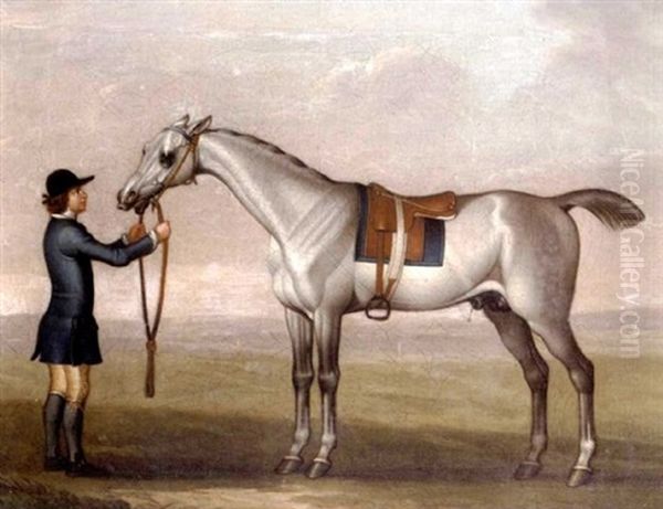 A Grey Racehorse Held By A Groom In The Livery Of The Duke Of Devonshire - view 1