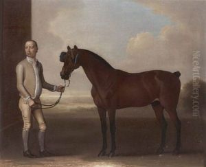 "regulus"a Bay Racehorse Held By A Groom
