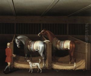 Mr. Ambrose Phillip's Two Racehorses In A Stable With Groom