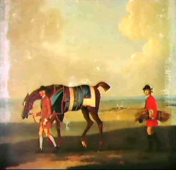 Sedbury With Two Grooms, One Carrying A Bale Of Fodder - view 1