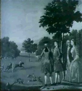 Elegant Figures Watching A Horserace In A Parkland