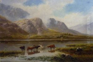 Cattle In A Highland Landscape; Cattle Watering