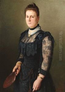 Portrait Of A Noble Woman With A Fan by Carl Maria Seyppel
