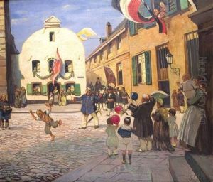 Schutzenumzug An Der Citadellstrase In Dusseldorf by Hans Seyppel