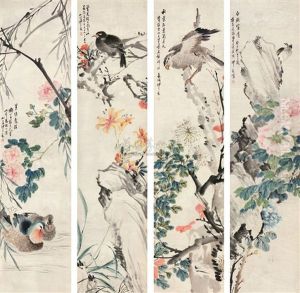 Bird And Flowers (4 Works) by Sha Fu