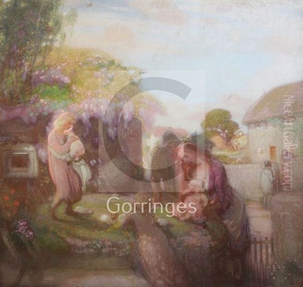 Mother And Children In A Garden - view 1