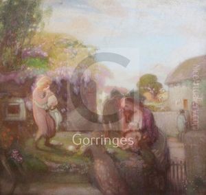 Mother And Children In A Garden by William Shackleton