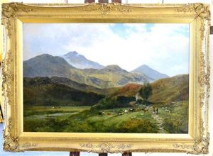 A Scene In North Wales With Figures And Cattle