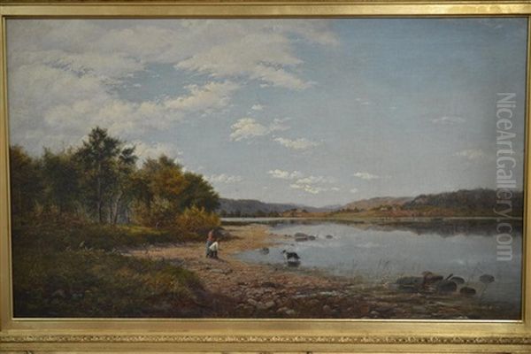 Figures And A Dog At A River's Edge - view 1