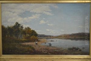 Figures And A Dog At A River's Edge