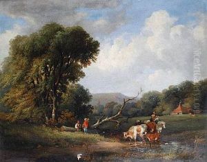 Figures And Cattle Resting Beside A Pond