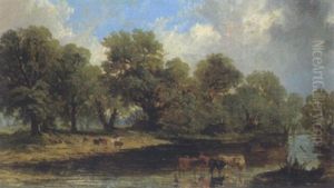 Fluslandschaft Mit Kuhen