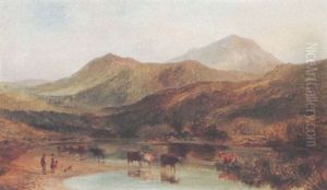 Cattle Watering In A Mountainous Landscape