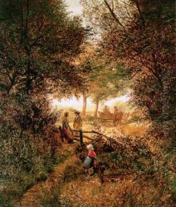 A Forest Landscape With A Girl In The Foreground And Figures And A Cart Beyond by George Shalders