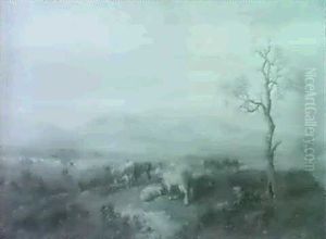 Sheep And Cattle In An Extensive Highland Landscape by George Shalders