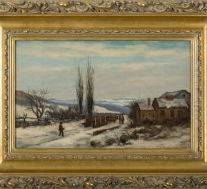 Frank Henry Shapleigh (american 1842-1906). Winter View In West Lebanon, Maine, Looking Toward The White Mountains by Frank Henry Shapleigh