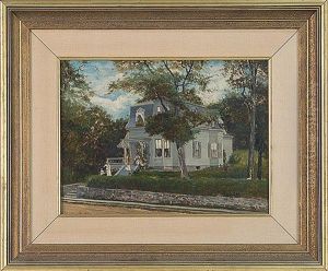 Figures Outside A Victorian House by Frank Henry Shapleigh